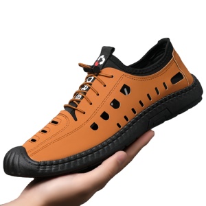 Chaussures d'été décontractées <span class=keywords><strong>en</strong></span> <span class=keywords><strong>cuir</strong></span> souple pour hommes avec semelles souples, légères, respirantes, antidérapantes et creuses - Product Image 1