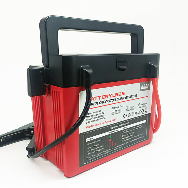 Hot Selling Super Capacitor 12V Jump Starter >450A Peak Current 1000Ah No Charging Required LED Light Function for Cars