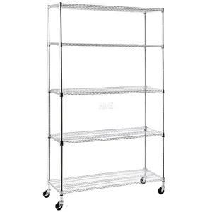 NSF Approved Wire Rack With Wheels Steel Wired Shelving For Supermarket