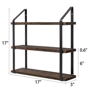 Étagère de rangement combinée en fer et bois, étagère de rangement pour salon et chambre à coucher, étagère décorative murale, simple à trois niveaux - Product Image 4