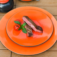 Service de vaisselle en porcelaine P&T Orange Vibrant avec bordure noire, assiettes à pizza et à steak pour la restauration en gros
