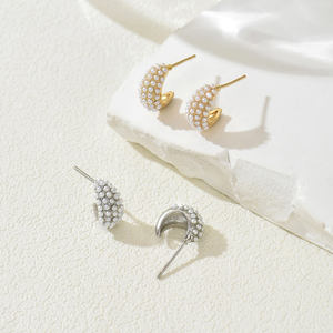 ต่างหูสตั๊ดรูปหอยทากทองแดงที่ทันสมัยทันสมัยทันสมัยพร้อมเครื่องประดับแฟชั่นเคลือบทองมุกเทียมทรงเรขาคณิตสำหรับเป็นของขวัญ - Product Image 3