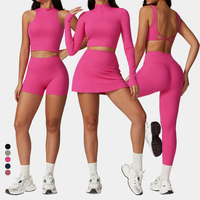 Ensemble de fitness personnalisé 2 pièces extensible 4 directions pour femme : tenue de yoga, jupes de sport, soutien-gorge de sport et leggings taille haute