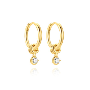 Pendientes de Aro Clásicos de Plata de Ley S925 con Circonitas, Pendientes de Aro Minimalistas con Pavé, Pendientes de Aro Colgantes de Estilo Moderno para Mujer - Product Image 1