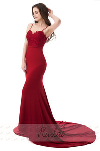 Ruolai-<span class=keywords><strong>vestido</strong></span> <span class=keywords><strong>de</strong></span> PEV-L3095 con tirantes finos, <span class=keywords><strong>vestido</strong></span> <span class=keywords><strong>de</strong></span> noche elástico <span class=keywords><strong>de</strong></span> licra, Burgundy, sirena - Product Image 2