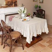 Nappe blanche à volants avec 6 serviettes, ensemble de couverture de table pour mariage, style campagne française, linge de table rustique