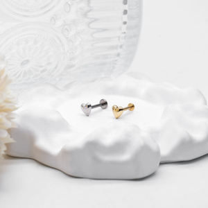 Lotus - Boucles d'oreilles personnalisées en or massif 14 carats avec diamants et zircons en forme de cœur, filetage interne, bijoux fins pour femmes et hommes - Product Image 2