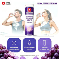Comprimés effervescents d'électrolytes OEM Private Label, 15 unités, saveur raisin, pour reconstituer, récupérer et reconstituer l'énergie, hydratation au sodium et au potassium, personnalisables