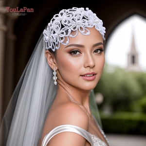 YouLaPan HP695 Couronne de Mariée de Luxe, Design Blanc Délicat, Ornée de Perles et de Cristaux, Accessoire Cheveux Élégant pour Femme, Diadème - Product Image 6