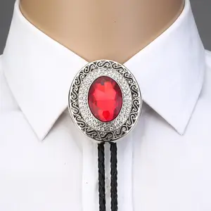 wholesale western cowboy Bolo tie clip natural crystal stone western bolo tie necklace for men