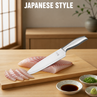 Couteau de chef japonais tout usage à manche creux forgé en une seule pièce, lame en acier inoxydable 30Cr13, coupe précise, 8 pouces