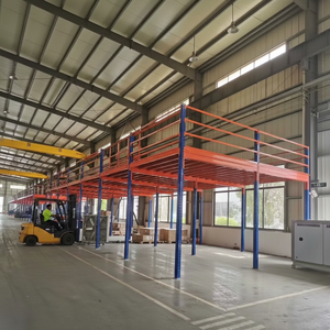 מערכת ריצוף אחסון רב-מפלסית למחסן, פלטפורמת מדפים דו-קומתית בהתאמה אישית, עמידה במיוחד, בצבע אדום/כחול - Product Image 2