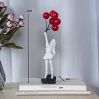 Sculpture Moderne Fille au Ballon Peinte à la Main en Résine – Décoration Créative pour Entrée, Maison et Salon