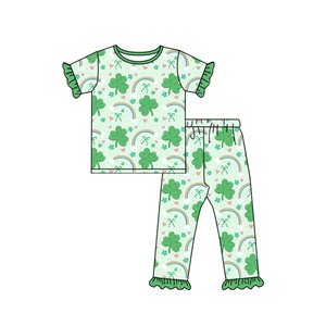 Baby <strong>St</strong>. <strong>Patrick's</strong> <strong>Day</strong> Pajama Set Toddler Girl Short Sleeve Long Pants Holiday Print Boutique Loungewear Wholesale Pre-order - Product Image 4