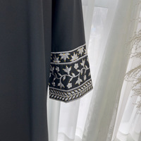 Robe longue en lin brodée Daisy LM085, Abaya fermée avec ceinture, Modeste