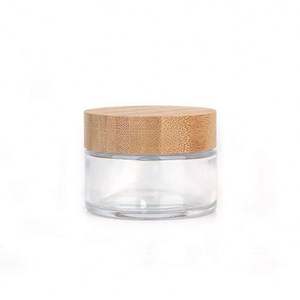 Envase de Vidrio Esmerilado Vacío para Crema Cosmética de 5g 10g 15g 20g 30g 50g 100g con Tapa de Bambú y Logotipo Personalizado Serigrafiado - Product Image 1
