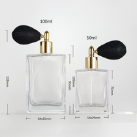 Flacon de parfum de luxe en verre cristal 50ml 100ml, flacon pulvérisateur vide avec atomiseur à air noir, emballage carré haut de gamme, vente en gros