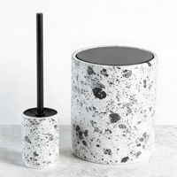 Ensemble d'accessoires de salle de bain en résine terrazzo noir et blanc, 7 pièces, écologique, distributeur de savon, porte-brosse de toilette, poubelle pour maison moderne