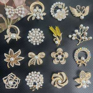 卸売ヴィンテージクリスタルアクリルビーズメタルブローチピンラインストーンジュエリーブローチ男性用女性ブローチヒジャーブピンアクセサリー - Product Image 2