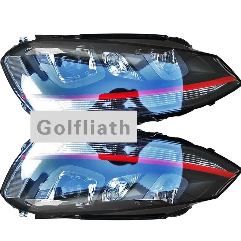 Doble U estilo raya roja LED far DRL Luz de cion la cion diurna bi xenon senal para Volk swagen Golf 7 MK7