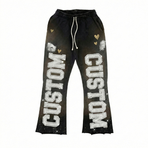 Mens Hoodies <strong>Tracksuit</strong> Custom logo 100% Cotton Black Distressed Oversized Acid Wash Print 500gsm Rhinestone Hoodie for Man - Product Image 4