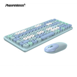 Awireless Round Keys Aesthetic Korean Custom Steampunk Color Wireless Retro Cute Retro Membrane Wireless <b>Keyboard</b> Mouse Set - Product Image 3