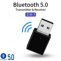 Penerima Pemancar USB Bluetooth 5.0, Headphone Adaptor Handsfree Nirkabel Audio AUX 3.5Mm Musik Stereo RX TX Kit Mobil 2 In 1