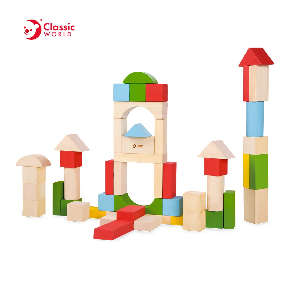 50 Pieces Wooden Blocks Construction Building Toys Set Stacking Bricks Board Games