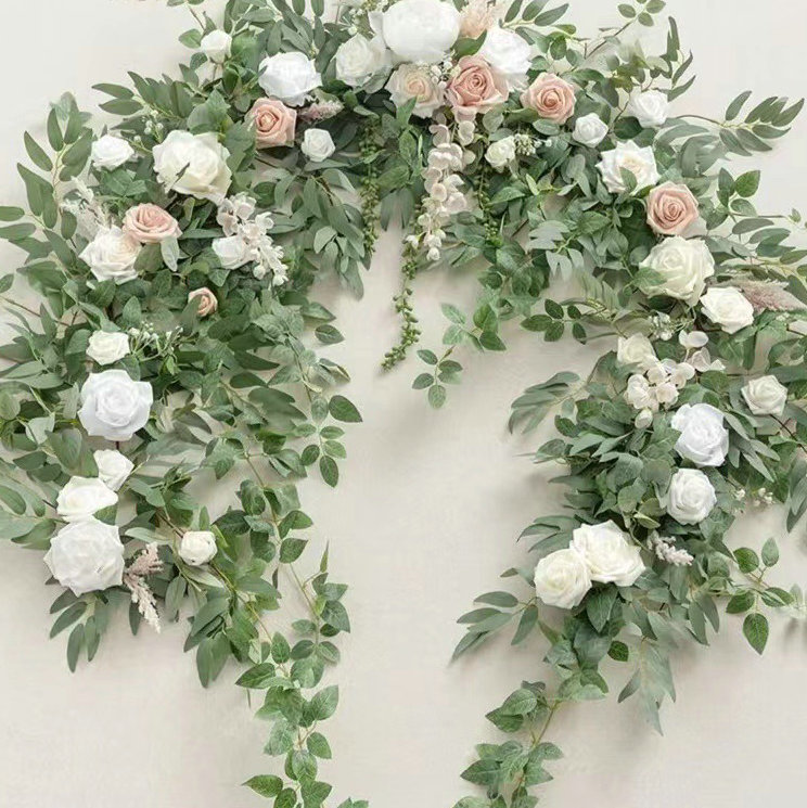 Product Details: ANNIELU LD011 Colorful Wedding Backdrop Curtain with Floral Garland