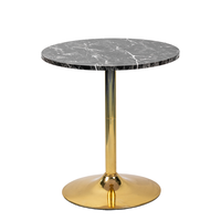 Mesa Auxiliar Redonda Moderna con Efecto Mármol, Base de Pedestal de Metal Dorado, para Sala de Estar, Cafetería, Bistro