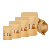 Resealable Plain Brown Zip Lock Heat Seal Kraft Paper Bag Doypack Packaging Pouches With Clear Window for Food Packaging