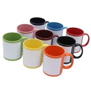 GZYSL Sublimación Recubierto Polímero Parche negro Tazas Esmalte interior Color 11oz Taza de cerámica con parche blanco Taza de sublimación a todo color - Product Image 1