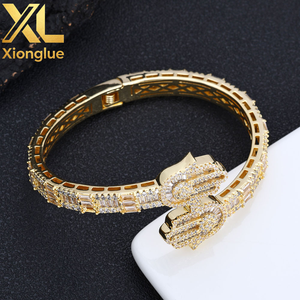 Bracelet Fatima en argent S925 de style hip-hop de luxe pour unisexe, à porter au quotidien et pour les fêtes. Ensemble serti de pierres en moissanite. - Product Image 5