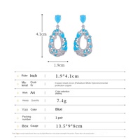 Pendientes Largos de Aro Hueco con Incrustaciones de Turquesa Azul y Circonita, Estilo Retro Europeo Americano, para Mujer