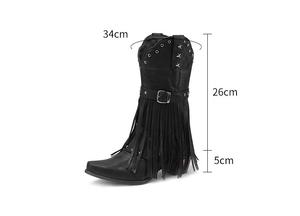 Para Busy Girl XY4850, bota de vaquero occidental para <span class=keywords><strong>mujer</strong></span>, talla 43, hebilla tachonada <span class=keywords><strong>con</strong></span> <span class=keywords><strong>flecos</strong></span>, hasta la rodilla, Cool Girl, fiesta al aire libre, país, otoño - Product Image 3