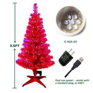 Arbre de Noël artificiel en fibre optique rouge G&L de 3,5 pieds, lumières LED changeantes de couleur, respectueux de l'environnement, utilisation en intérieur, adaptateur USB basse tension - Product Image 2