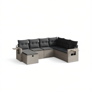 Ensemble de canapés de jardin en polyrotin gris, structure en acier, housses amovibles, mobilier d'extérieur, 6 places, design contemporain - Product Image 1
