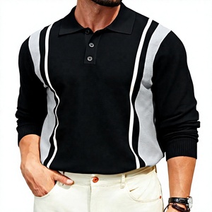 Men's Long Sleeve <b>Black</b> Gray Color Block <b>Polo</b> Shirt Casual Breathable Turn Down Collar 100% Cotton <b>Top</b> - Product Image 1