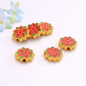 Cloisonne Flower Beads <b>Red</b> Gold Enamel Spacer Beads For DIY Jewelry Making <b>Bracelets</b> Necklaces Accessories Wholesale - Product Image 1