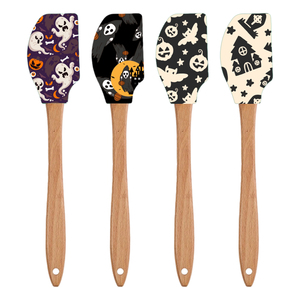 Halloween 12in/8in tay cầm bằng gỗ Silicone thìa bánh bơ thìa Bếp nướng công cụ Silicone <span class=keywords><strong>Scraper</strong></span> cho kem trộn - Product Image 1