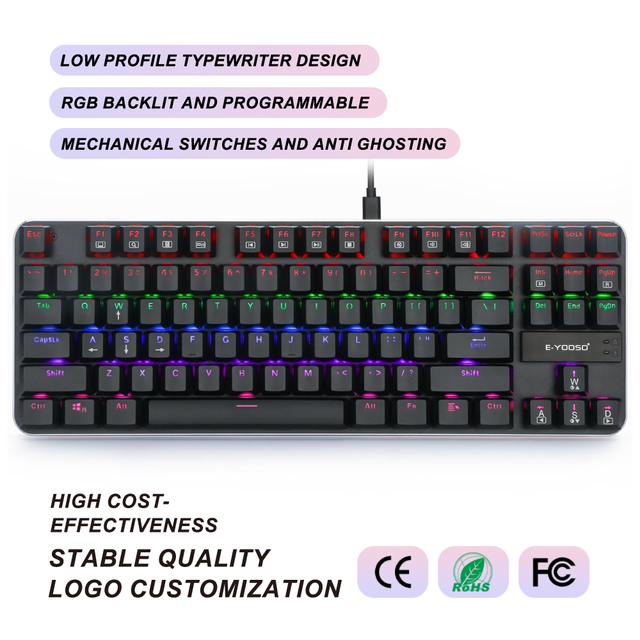 87 Keys Wired Mechanical Gaming Keyboard Low Profile RGB Backlit Typewriter USB C Anti Ghosting for PC Wholesale OEM