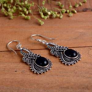 ต่างหูออบซิเดียนออกซิไดซ์ เงินแท้ 925 ทำมือ พลอยสีดำ ของขวัญแต่งงานสำหรับผู้หญิง สไตล์โบโฮและฮิปปี้ - Product Image 5