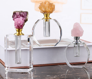 High Quality Exquisite Luxury Arabic Modern Mini Empty K9 Crystal Glass Oil Perfume Bottle With Natural Agate Stone