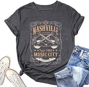 T-shirt pour femme Nashville 100 % coton, imprimé graphique guitare Music City, coupe décontractée oversize, tissu tricoté 220 grammes - Product Image 3