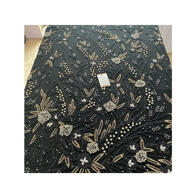 Экспортная качественная декоративная Роскошная вышитая бисером ткань ручной работы для изготовления вечерних платьев по оптовой цене из Индии