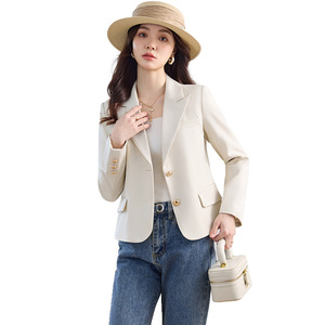 Women's Short Blazer Slim Fit Solid Color Polyester Fiber 100% Worsted OL Style Professional Coat - Product Image 5