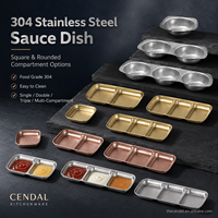 Plat à sauce en acier inoxydable 304, compartiment carré et arrondi pour servir les condiments