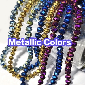 Cuentas de Vidrio Facetadas de Cristal Rondelle de 3 mm, 4 mm, 6 mm, 8 mm y 10 mm, Color Dorado, Morado y Azul, Electrochapadas en Color Metálico, para la Fabricación de Joyas - Product Image 1