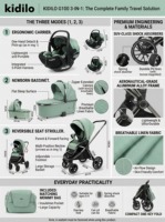 Kidilo G100 Poussette de luxe 3-en-1 pour bébé Landau pliable avec siège auto et chariot pliable pour le voyage des bébés