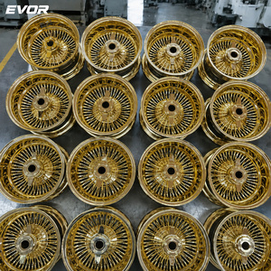 Jantes EVOR 13x7 14x7 <span class=keywords><strong>100</strong></span> Straight All Gold 2/3 bar Knock off en acier chromé, idéales pour Lowrider à rayons - Product Image 2
